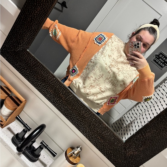 Upcycled Pooh Granny Crochet Cardigan with Colorful Patches - Picture 1 of 5